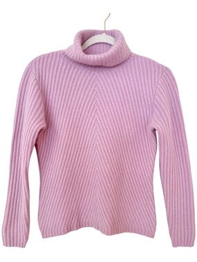 100% Cashmere Ribbed Sweater Size M Lavender Turtleneck Fisherman Cozy Casual